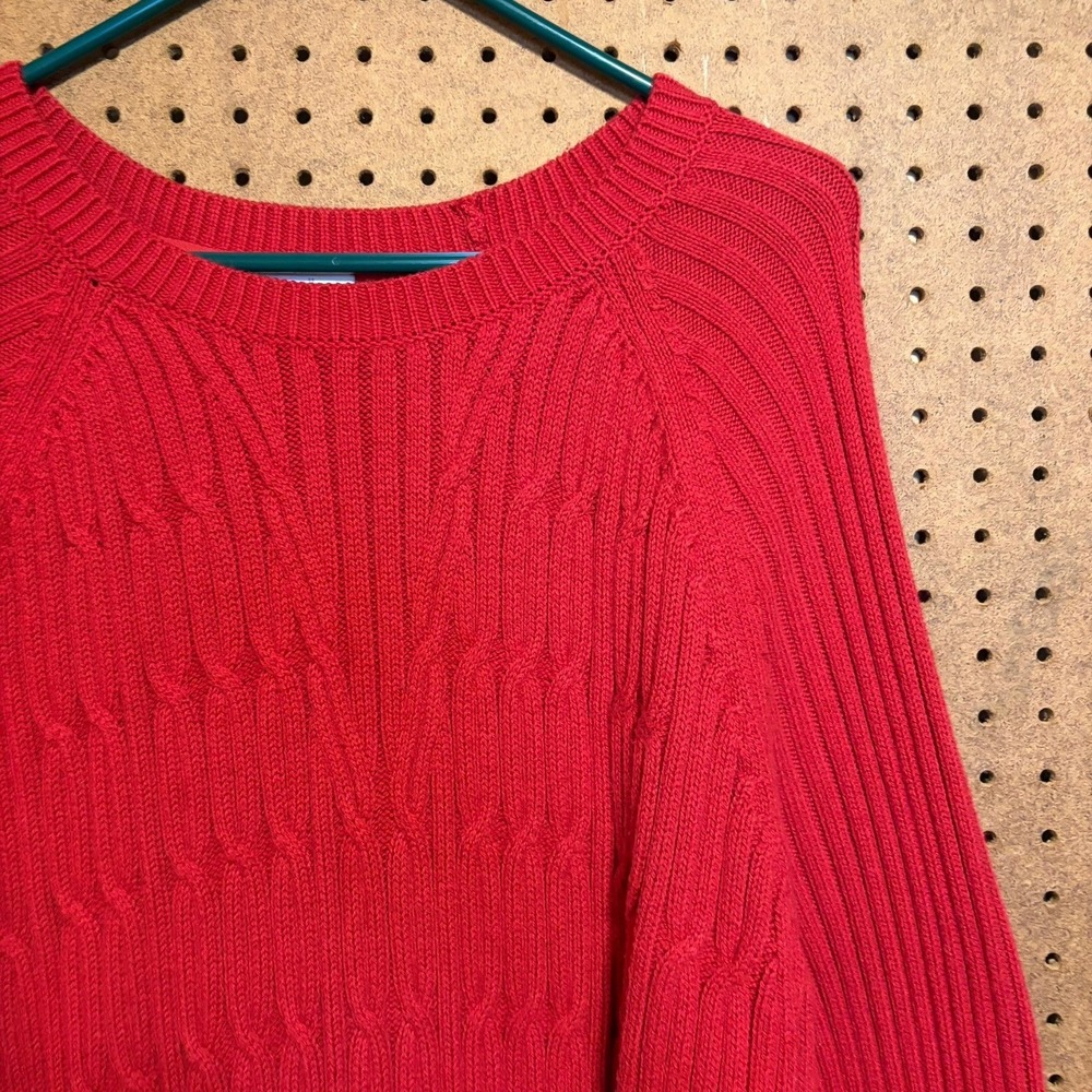 J. Jill Sweater 2X Red Cable Knit Ribbed Crew Neck Raglan Plus Size Pullover - Picture 2 of 7